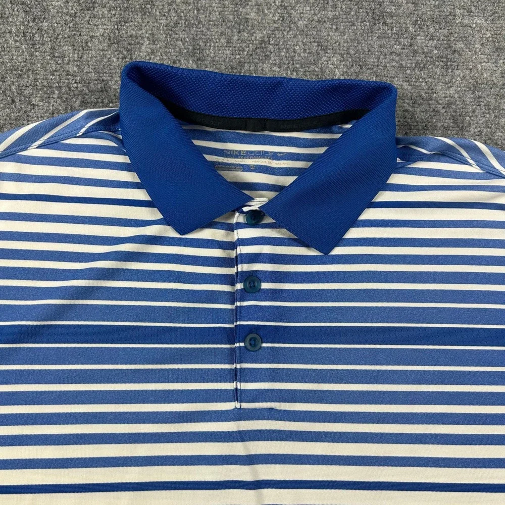 Nike‎ Golf Polo Shirt Mens XL Blue Striped Short Sleeve Dri-Fit Performance